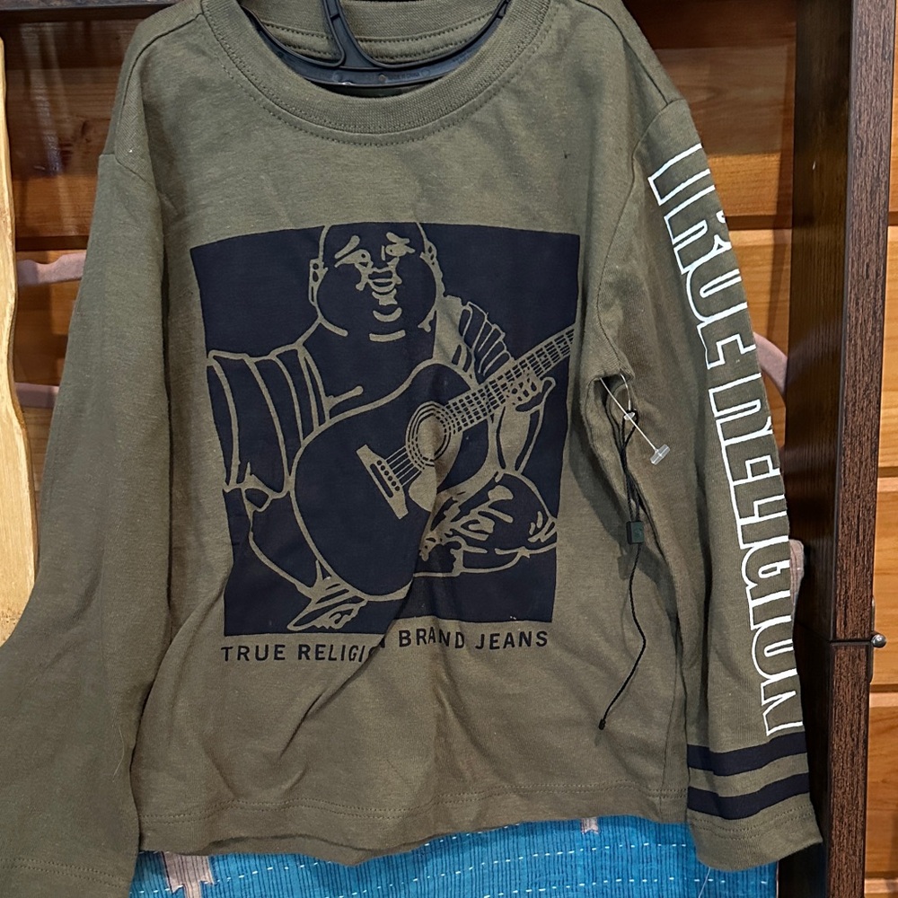 True Religion Olive Graphic Guitar Buddha Shirt